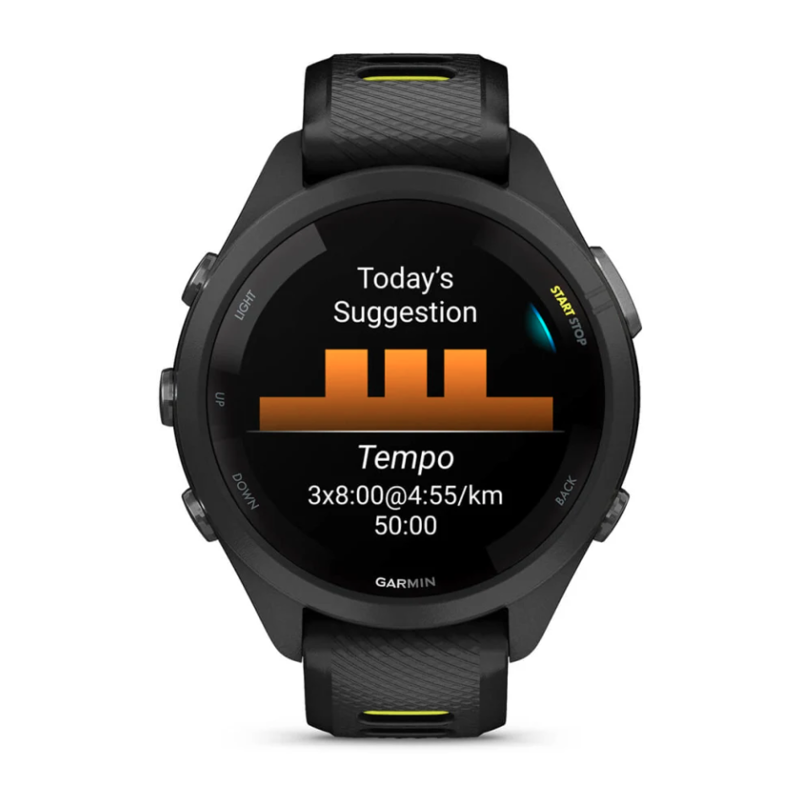 Garmin Forerunner 265S Black Bezel and Case with Black/Amp Yellow Silicone Band-1